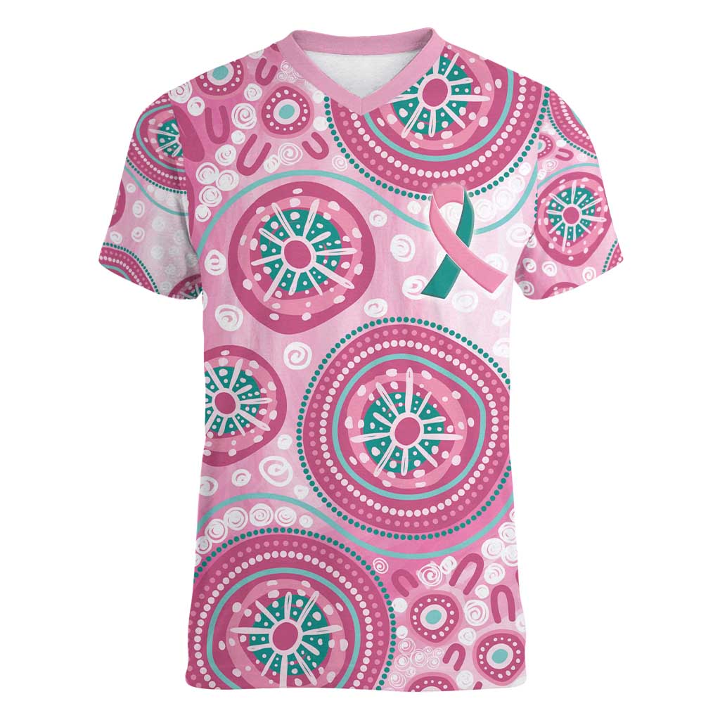 Hereditary Breast Cancer Awareness Australia Indigenous Women V-Neck T-Shirt Previvor - Aussie Hoodie