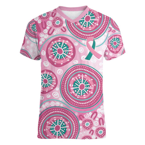 Hereditary Breast Cancer Awareness Australia Indigenous Women V-Neck T-Shirt Previvor - Aussie Hoodie