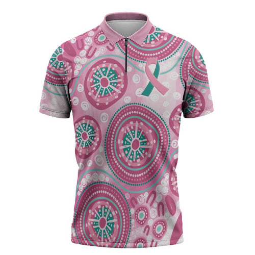 Hereditary Breast Cancer Awareness Australia Indigenous Zipper Polo Shirt Previvor - Aussie Hoodie