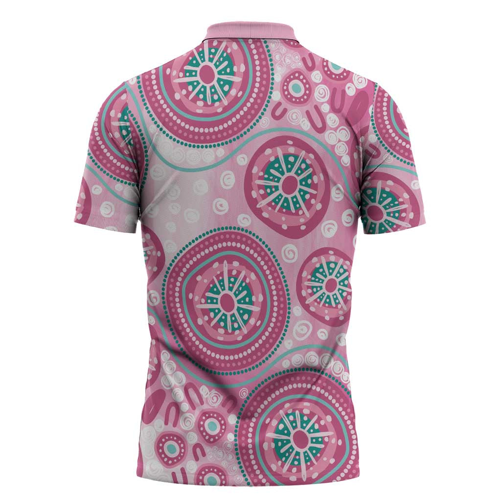 Hereditary Breast Cancer Awareness Australia Indigenous Zipper Polo Shirt Previvor - Aussie Hoodie