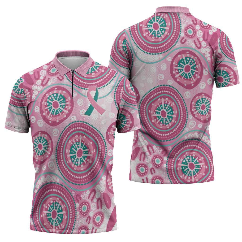 Hereditary Breast Cancer Awareness Australia Indigenous Zipper Polo Shirt Previvor - Aussie Hoodie