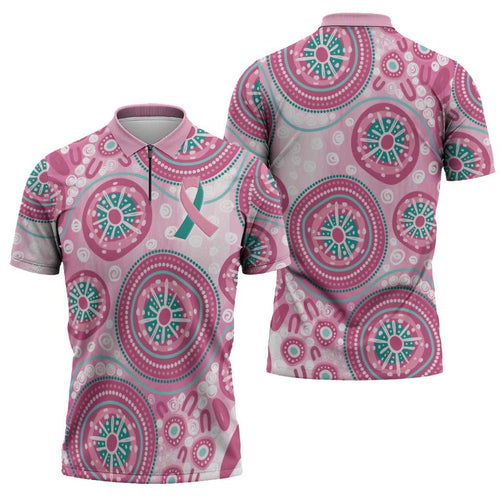 Hereditary Breast Cancer Awareness Australia Indigenous Zipper Polo Shirt Previvor - Aussie Hoodie