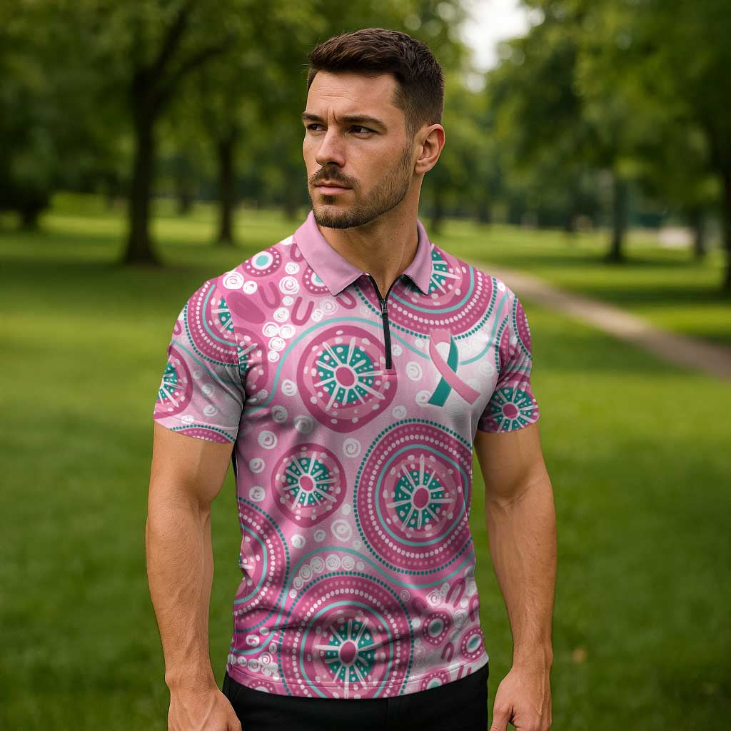 Hereditary Breast Cancer Awareness Australia Indigenous Zipper Polo Shirt Previvor - Aussie Hoodie