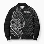New Zealand Ta Moko Silver Fern Bomber Puffer Jacket Taniko Taniwha Motifs