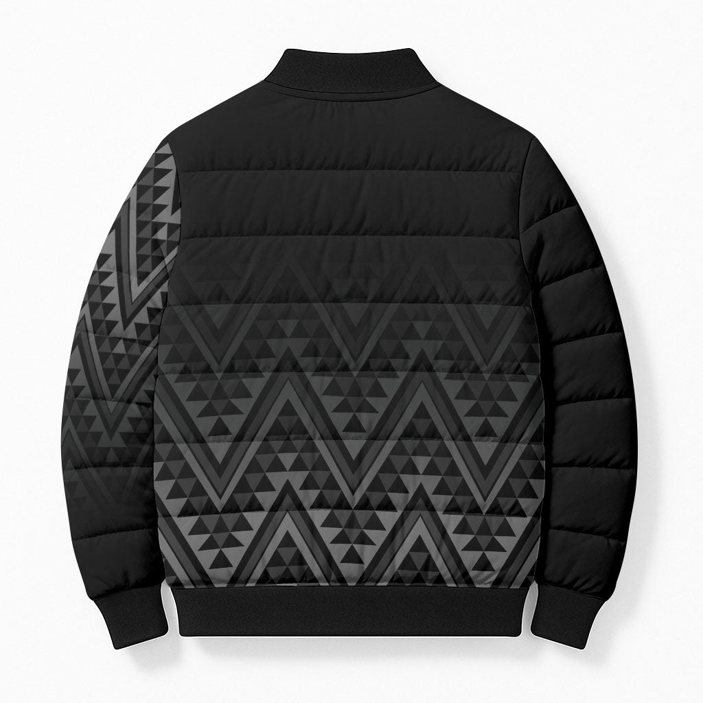 New Zealand Ta Moko Silver Fern Bomber Puffer Jacket Taniko Taniwha Motifs