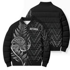 New Zealand Ta Moko Silver Fern Bomber Puffer Jacket Taniko Taniwha Motifs