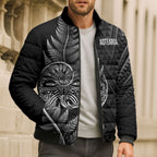 New Zealand Ta Moko Silver Fern Bomber Puffer Jacket Taniko Taniwha Motifs