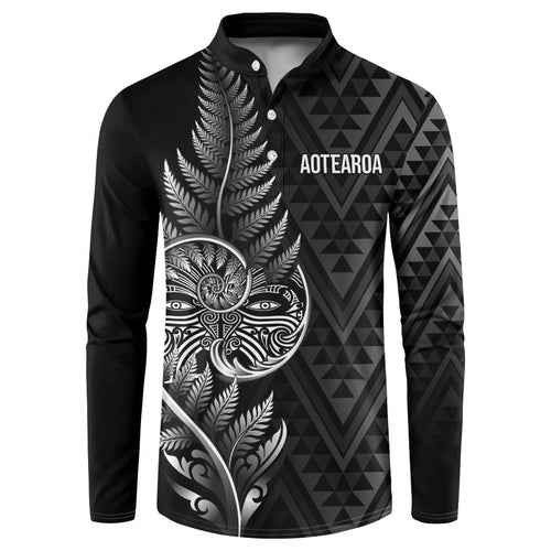New Zealand Ta Moko Silver Fern Button Sweatshirt Taniko Taniwha Motifs