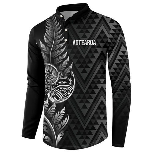 New Zealand Ta Moko Silver Fern Button Sweatshirt Taniko Taniwha Motifs