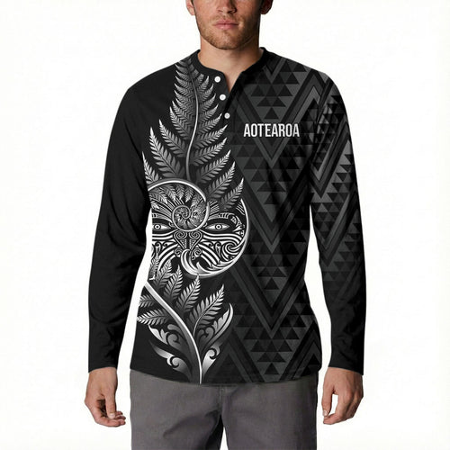 New Zealand Ta Moko Silver Fern Button Sweatshirt Taniko Taniwha Motifs