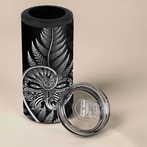 New Zealand Ta Moko Silver Fern 4 in 1 Can Cooler Tumbler Taniko Taniwha Motifs