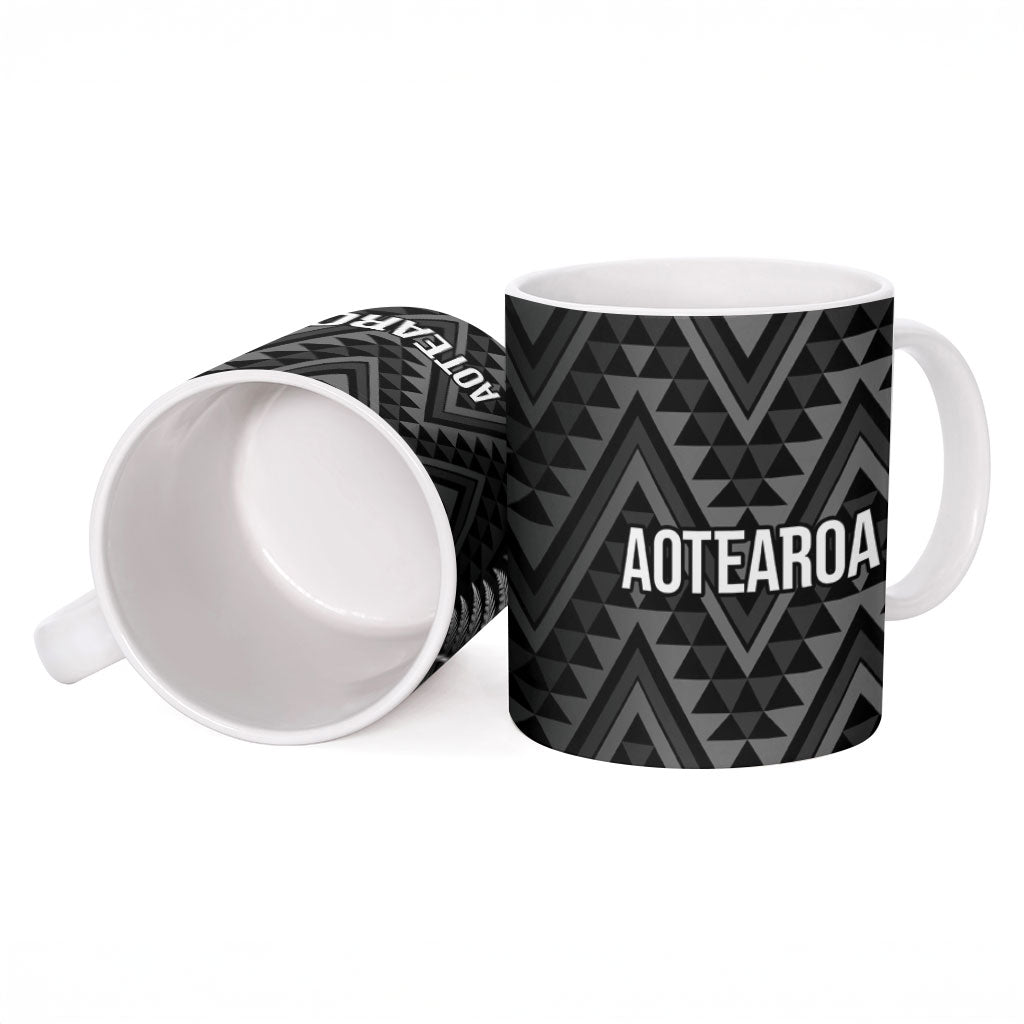 New Zealand Ta Moko Silver Fern Ceramic Mug Taniko Taniwha Motifs