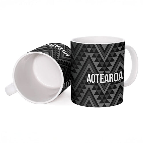 New Zealand Ta Moko Silver Fern Ceramic Mug Taniko Taniwha Motifs