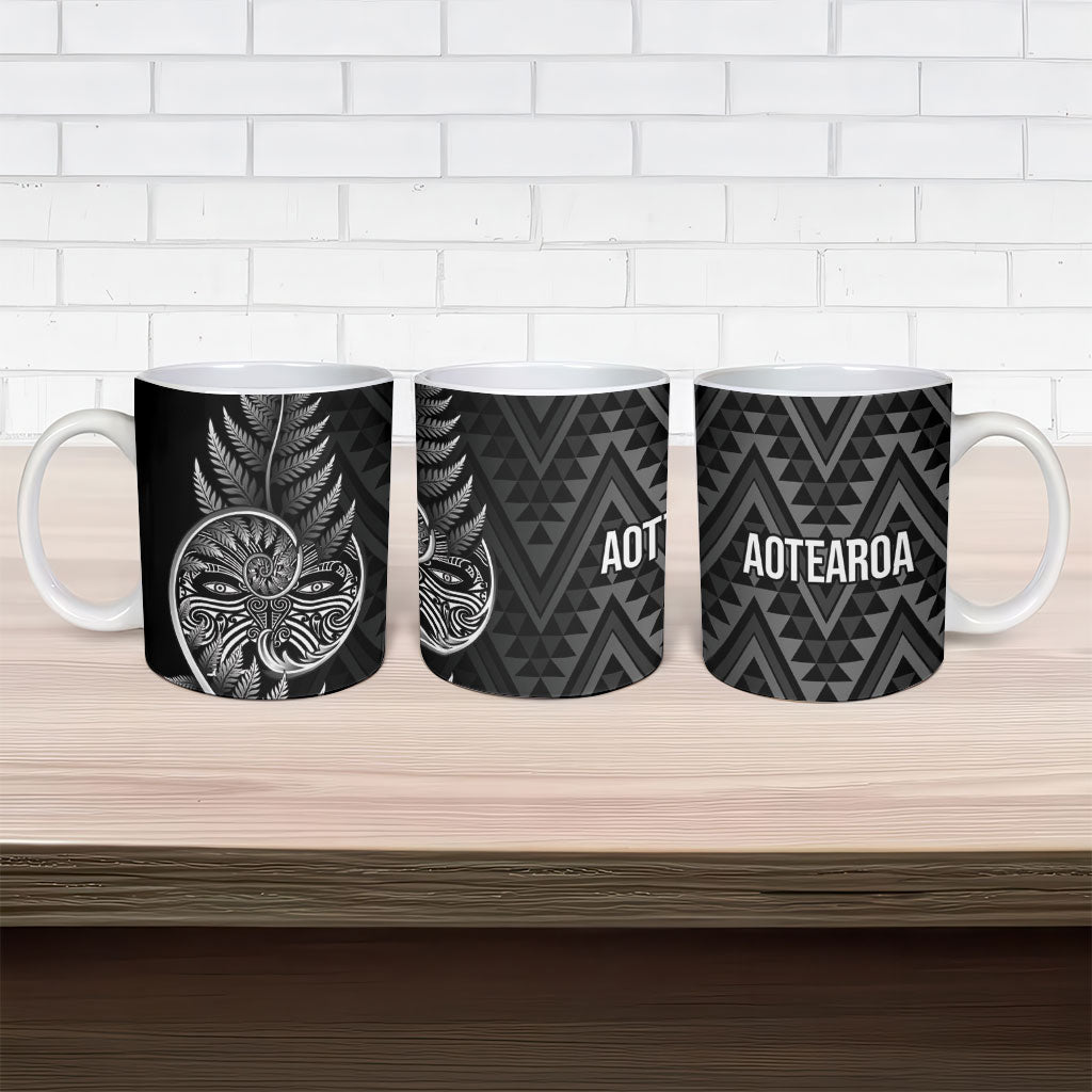 New Zealand Ta Moko Silver Fern Ceramic Mug Taniko Taniwha Motifs