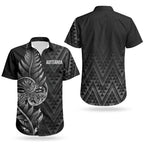 New Zealand Ta Moko Silver Fern Couples Matching Long Sleeve Bodycon Dress and Hawaiian Shirt Taniko Taniwha Motifs