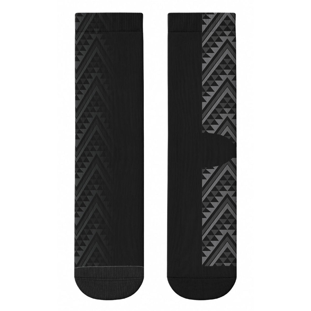 New Zealand Ta Moko Silver Fern Crew Socks Taniko Taniwha Motifs