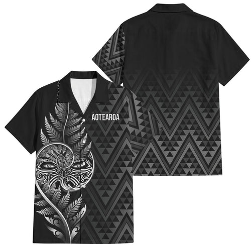 New Zealand Ta Moko Silver Fern Family Matching Puletasi and Hawaiian Shirt Taniko Taniwha Motifs