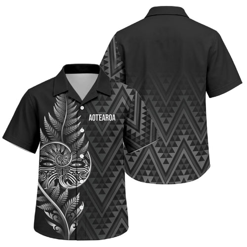New Zealand Ta Moko Silver Fern Family Matching Puletasi and Hawaiian Shirt Taniko Taniwha Motifs