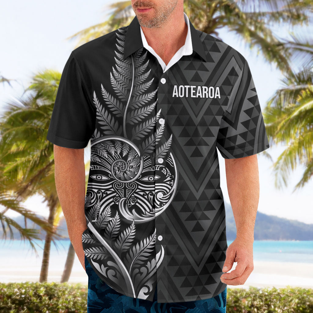 New Zealand Ta Moko Silver Fern Hawaiian Shirt Taniko Taniwha Motifs