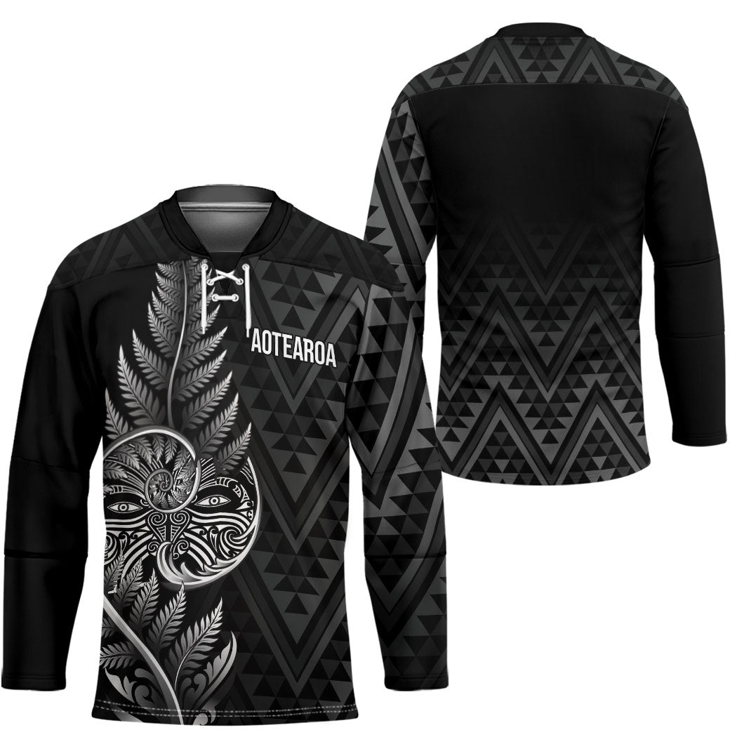 New Zealand Ta Moko Silver Fern Hockey Jersey Taniko Taniwha Motifs