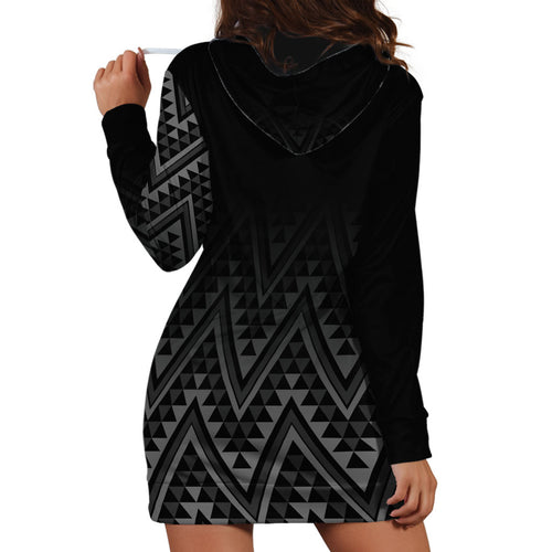 New Zealand Ta Moko Silver Fern Hoodie Dress Taniko Taniwha Motifs
