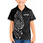 New Zealand Ta Moko Silver Fern Kid Hawaiian Shirt Taniko Taniwha Motifs