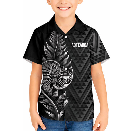 New Zealand Ta Moko Silver Fern Kid Hawaiian Shirt Taniko Taniwha Motifs