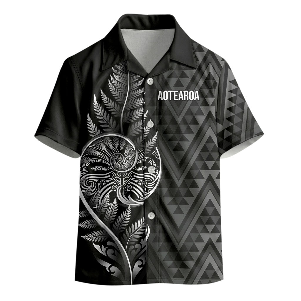 New Zealand Ta Moko Silver Fern Kid Hawaiian Shirt Taniko Taniwha Motifs