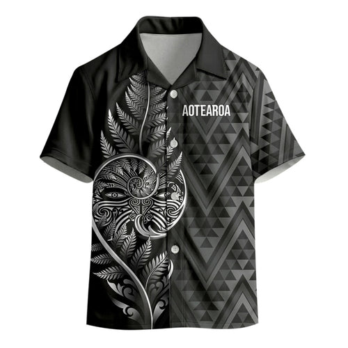 New Zealand Ta Moko Silver Fern Kid Hawaiian Shirt Taniko Taniwha Motifs