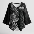 New Zealand Ta Moko Silver Fern Kimono Sleeve Blouse Taniko Taniwha Motifs
