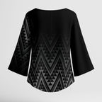 New Zealand Ta Moko Silver Fern Kimono Sleeve Blouse Taniko Taniwha Motifs