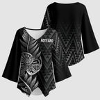 New Zealand Ta Moko Silver Fern Kimono Sleeve Blouse Taniko Taniwha Motifs