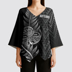 New Zealand Ta Moko Silver Fern Kimono Sleeve Blouse Taniko Taniwha Motifs