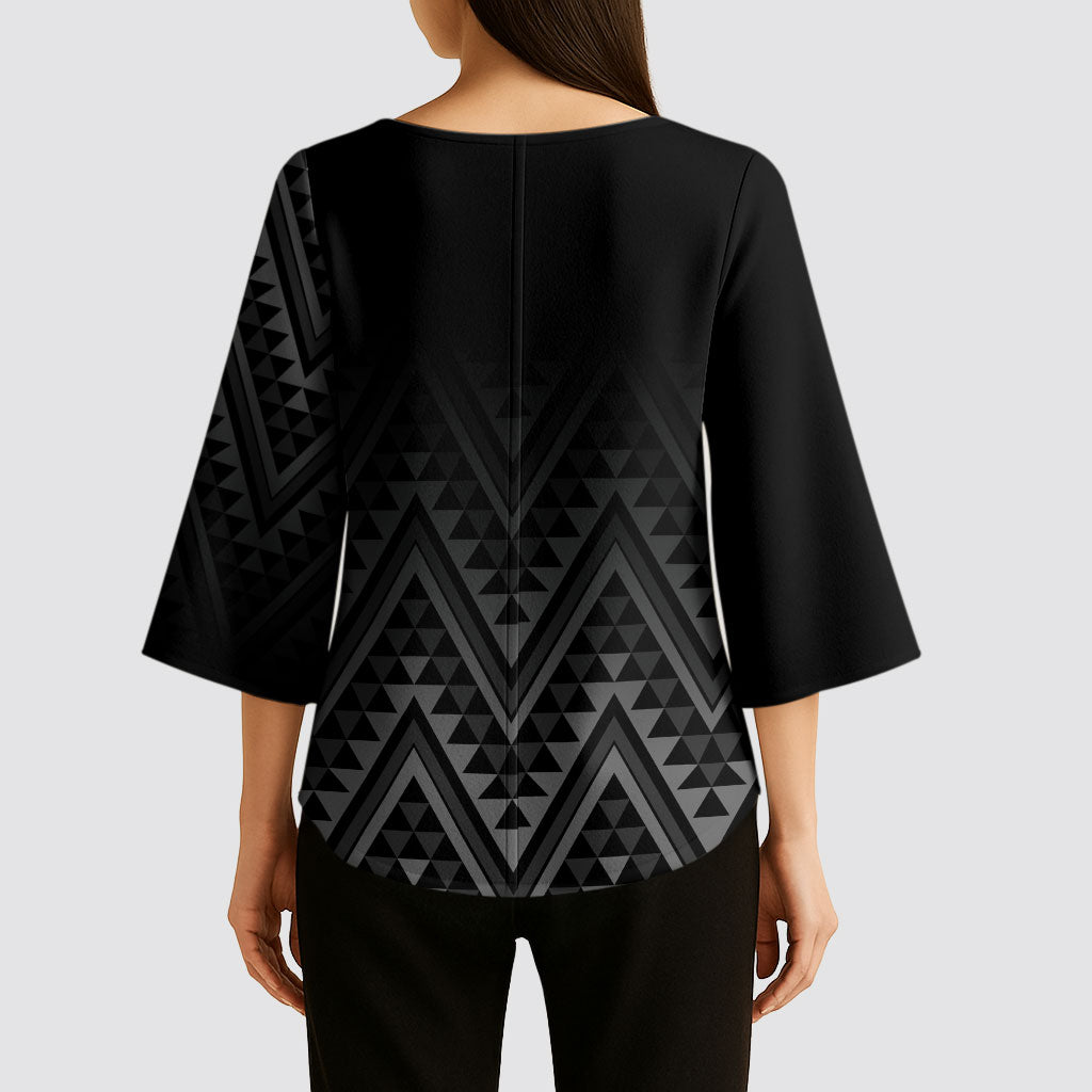 New Zealand Ta Moko Silver Fern Kimono Sleeve Blouse Taniko Taniwha Motifs
