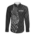 New Zealand Ta Moko Silver Fern Long Sleeve Button Shirt Taniko Taniwha Motifs