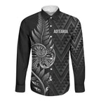 New Zealand Ta Moko Silver Fern Long Sleeve Button Shirt Taniko Taniwha Motifs