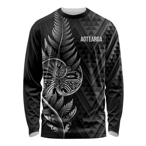New Zealand Ta Moko Silver Fern Long Sleeve Shirt Taniko Taniwha Motifs