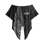 New Zealand Ta Moko Silver Fern Off Shoulder Wrap Waist Top Taniko Taniwha Motifs
