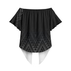 New Zealand Ta Moko Silver Fern Off Shoulder Wrap Waist Top Taniko Taniwha Motifs