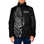 New Zealand Ta Moko Silver Fern Padded Jacket Taniko Taniwha Motifs