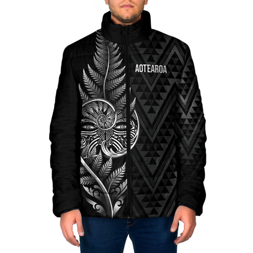 New Zealand Ta Moko Silver Fern Padded Jacket Taniko Taniwha Motifs