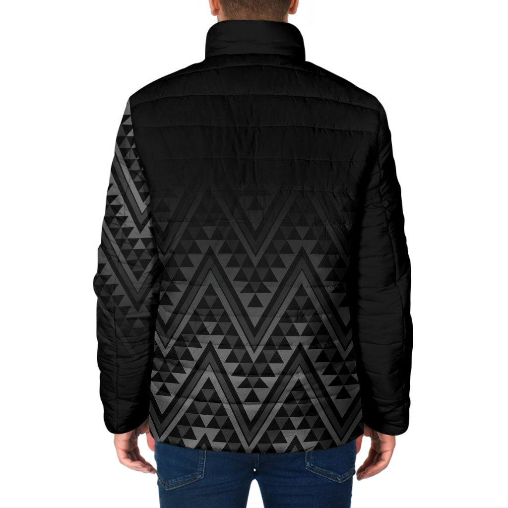 New Zealand Ta Moko Silver Fern Padded Jacket Taniko Taniwha Motifs