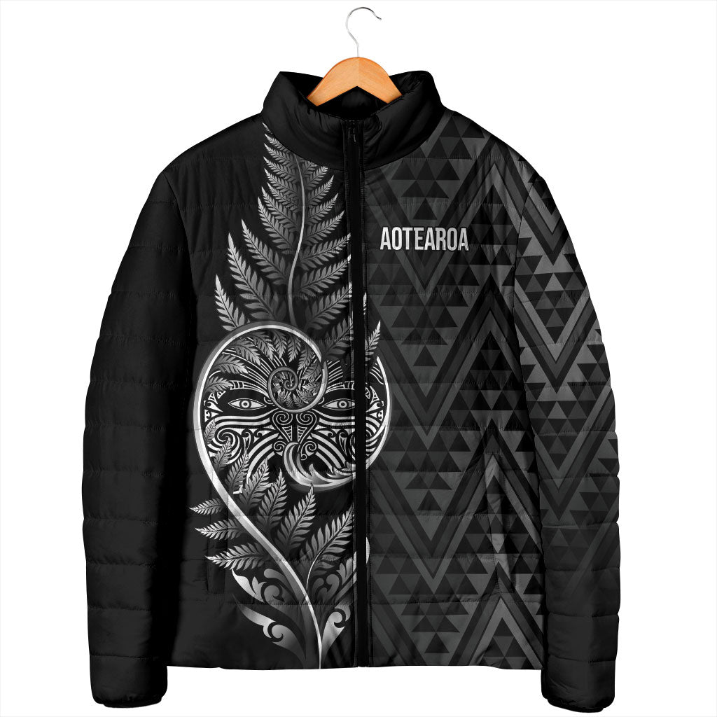 New Zealand Ta Moko Silver Fern Padded Jacket Taniko Taniwha Motifs