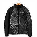 New Zealand Ta Moko Silver Fern Padded Jacket Taniko Taniwha Motifs