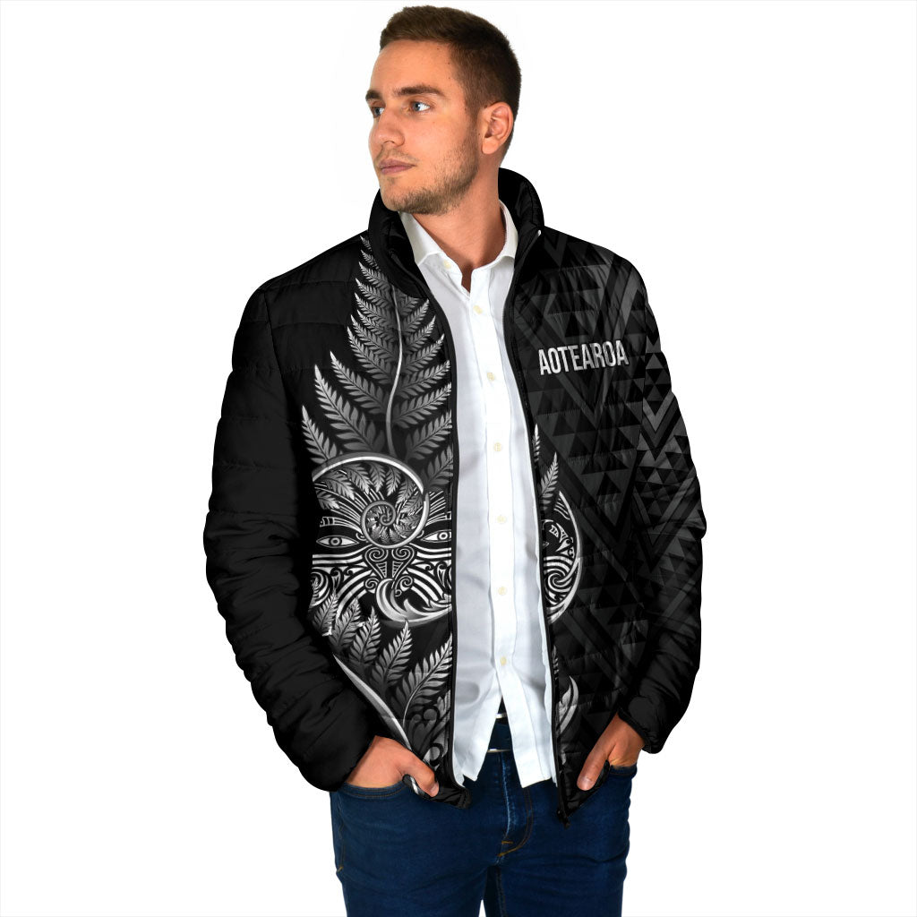 New Zealand Ta Moko Silver Fern Padded Jacket Taniko Taniwha Motifs