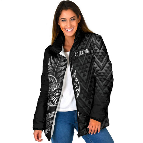 New Zealand Ta Moko Silver Fern Padded Jacket Taniko Taniwha Motifs