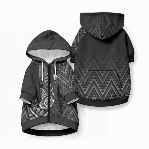 New Zealand Ta Moko Silver Fern Pet Hoodie Taniko Taniwha Motifs