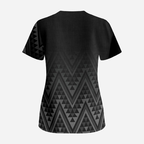 New Zealand Ta Moko Silver Fern Scrub Top Taniko Taniwha Motifs