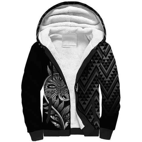 New Zealand Ta Moko Silver Fern Sherpa Hoodie Taniko Taniwha Motifs