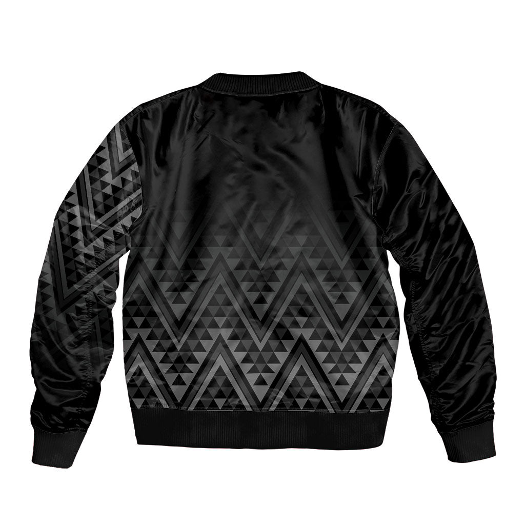 New Zealand Ta Moko Silver Fern Sleeve Zip Bomber Jacket Taniko Taniwha Motifs